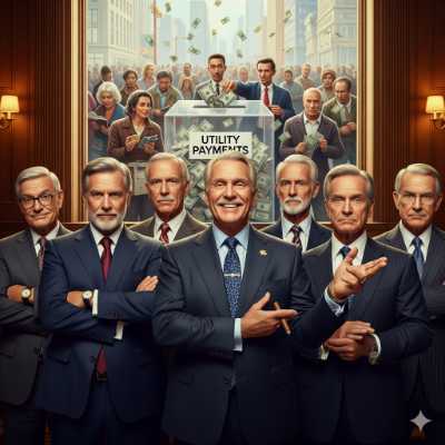 Representación de directivos de compañías eléctricas enriqueciéndose a costa de los consumidores y las subidas de precios en la factura de la luz