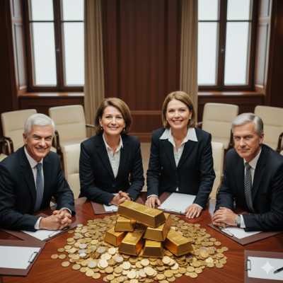 Directivos de una compañía eléctrica rodeados de dinero, simbolizando el abuso de las tarifas que impiden aplicar los tips para bajar el consumo de energía.