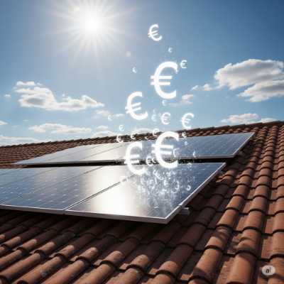 Placas solares en una azotea, una inversión a largo plazo para reducir el consumo de energía. No un tip para bajar el consumo de energía gratis, debido al coste inicial.